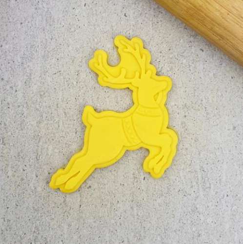Cookie Embosser Stamp and Cutter - Flying Reindeer - Click Image to Close